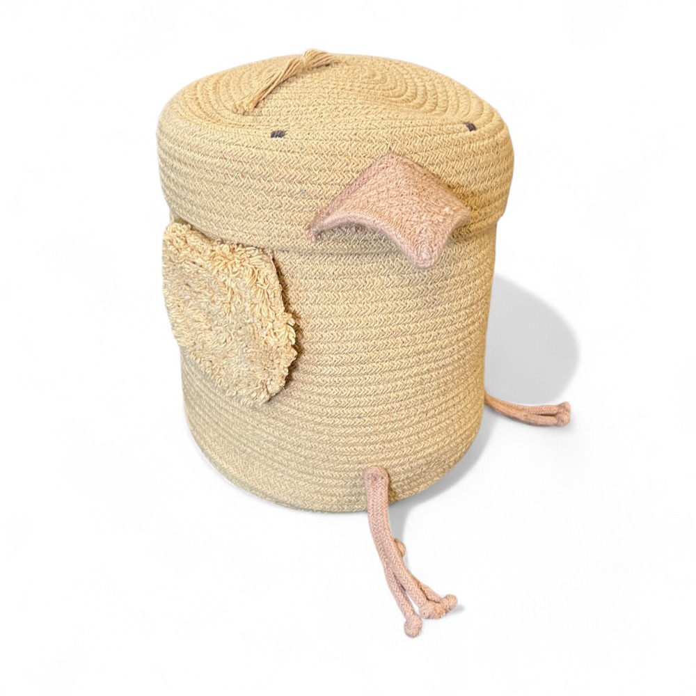 Lorena Canals Charlie The Chicken Basket Tan Recycled PET Braid Storage Lid BNWT